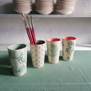 BICCHIERINO VERDE/ROSA  h10cm set 4 pezzi