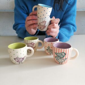 SET 6 TAZZINE CAFFÈ VERDI CELESTI  e LILLA h6cm